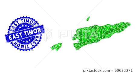 Rosette Rubber Stamp And Green Vector Polygonal East Timor Map mosaic 90683371
