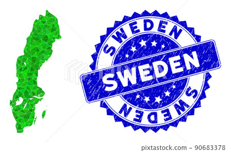 Rosette Rubber Badge and Green Vector Triangle Filled Sweden Map mosaic Rosette Rubber Badge and Green Vector Triangle Filled Sweden Map mosaic 90683378