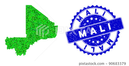 Rosette Scratched Seal Imprint And Green Vector Triangle Filled Mali Map mosaic 90683379
