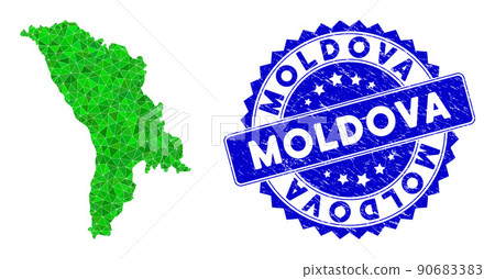 Rosette Rubber Badge And Green Vector Triangle Filled Moldova Map mosaic Rosette Rubber Badge And Green Vector Triangle Filled Moldova Map mosaic 90683383