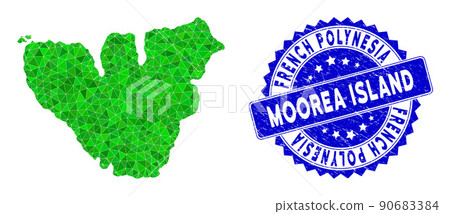 Rosette Distress Badge And Green Vector Polygonal Moorea Island Map mosaic Rosette Distress Badge And Green Vector Polygonal Moorea Island Map mosaic 90683384