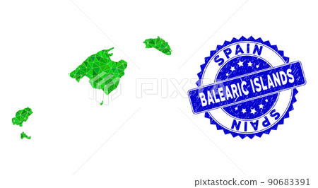 Rosette Scratched Badge And Green Vector Triangle Filled Balearic Islands Map mosaic Rosette Scratched Badge And Green Vector Triangle Filled Balearic Islands Map mosaic 90683391