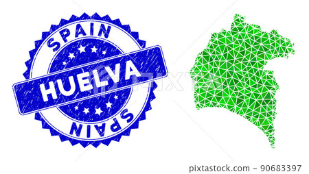 Rosette Scratched Badge And Green Vector Triangle Filled Huelva Province Map mosaic Rosette Scratched Badge And Green Vector Triangle Filled Huelva Province Map mosaic 90683397