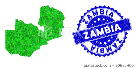 Rosette Rubber Stamp Seal And Green Vector Polygonal Zambia Map mosaic Rosette Rubber Stamp Seal And Green Vector Polygonal Zambia Map mosaic 90683400
