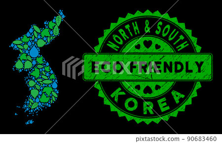 Vector Eco Green Mosaic North and South Korea Map and ECO FRIENDLY Distress Seal Vector Eco Green Mosaic North and South Korea Map and ECO FRIENDLY Distress Seal 90683460