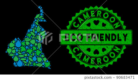 Vector Eco Green Composition African Cameroon Map and ECO FRIENDLY Grungy Stamp Seal 90683471