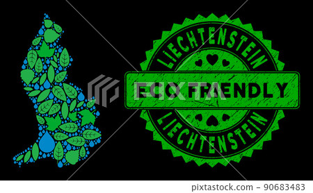 Vector Eco Green Mosaic Liechtenstein Map and ECO FRIENDLY Dirty Stamp Vector Eco Green Mosaic Liechtenstein Map and ECO FRIENDLY Dirty Stamp 90683483