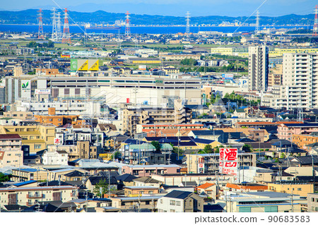 View of Nishio city from Yatsuomoteyama observatory in Nishio city 90683583