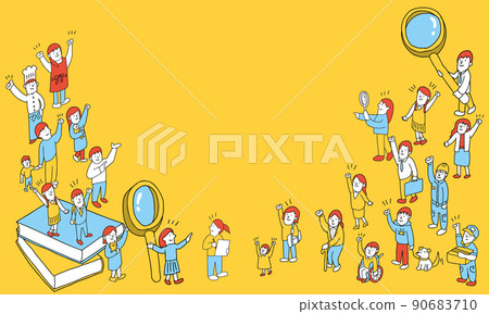 各種職業的人們聚集在一起並擺出姿勢的插圖框架 90683710