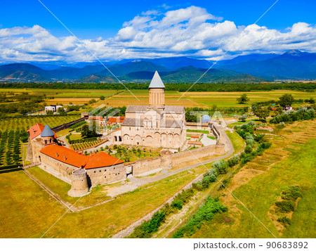 Alaverdi Monastery aerial panoramic view in Kakheti, Georgia Alaverdi Monastery aerial panoramic view in Kakheti, Georgia 90683892