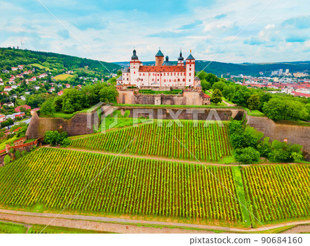 Marienberg Fortress aerial view in Wurzburg city Marienberg Fortress aerial view in Wurzburg city 90684160