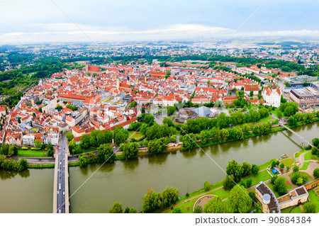 Ingolstadt old town aerial panoramic view Ingolstadt old town aerial panoramic view 90684384