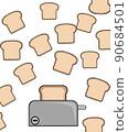 Bread toaster flies in the air isolated on a white background. Morning Ingredients. Illustration of a toaster and flying toasts 90684501