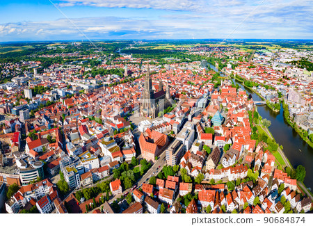 Ulm Minster Church aerial panoramic view, Germany Ulm Minster Church aerial panoramic view, Germany 90684874