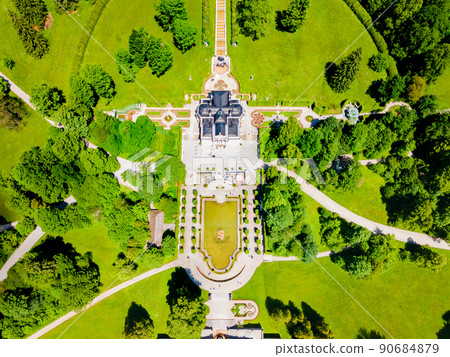 Schloss Linderhof Palace aerial panoramic view Schloss Linderhof Palace aerial panoramic view 90684879