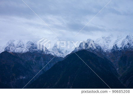 Kinnaur Kailash mountain aerial panoramic view 90685208