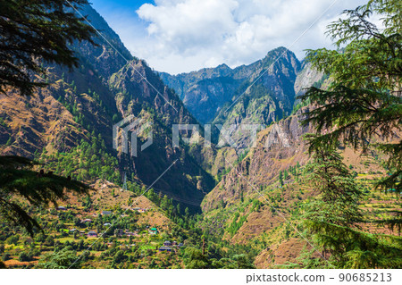 Himalaya mountains landscape, Parvati valley 90685213