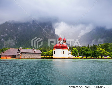 St. Bartholomew church at Konigssee Lake St. Bartholomew church at Konigssee Lake 90685232