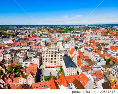 Augsburg old town aerial panoramic view 90685247