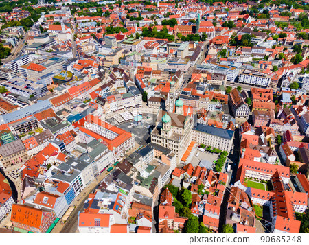 Augsburg old town aerial panoramic view 90685248