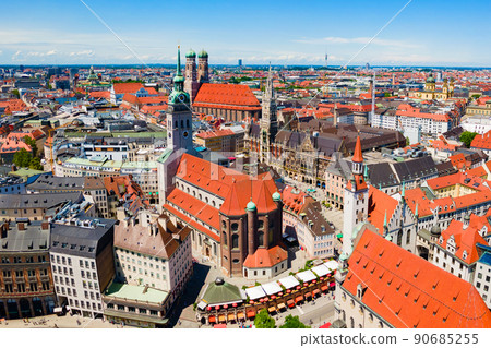 Marienplatz aerial panoramic view in Munich city, Germany 90685255