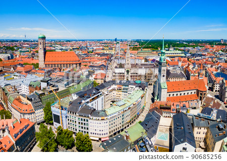 Marienplatz aerial panoramic view in Munich city, Germany 90685256