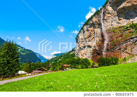 Waterfall in Lauterbrunnen valley, Switzerland Waterfall in Lauterbrunnen valley, Switzerland 90685975