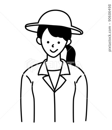 Farmer woman jumpsuit monochrome black and white illustration 90686498