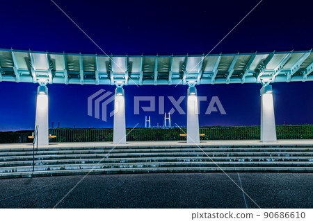 [Cityscape of Kanagawa] Night view of the city from the hill park where you can see the port of Yokohama 90686610