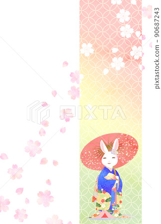 賀年片 風笛兔和吹雪小櫻 90687243