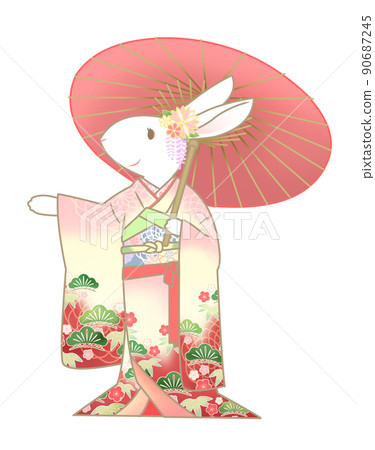 日本傘和風笛兔 90687245