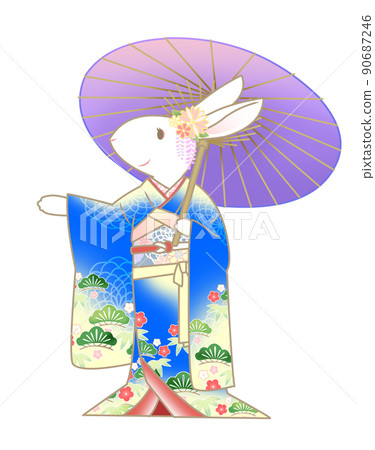 日本傘和風笛兔 90687246