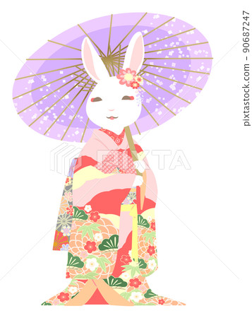 日本傘和風笛兔 90687247