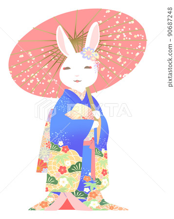 日本傘和風笛兔 90687248