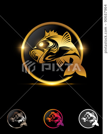 Golden Fishing Circle Logo Sign 90687964