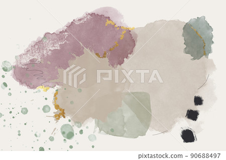 Abstract art watercolor smear painting. Beige, forest green and burgundy and gold tones background. Abstract art watercolor smear painting. Beige, forest green and burgundy and gold tones background. 90688497
