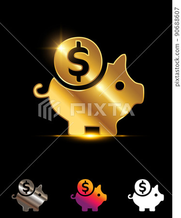 Golden Piggy Bank Vector Sign Golden Piggy Bank Vector Sign 90688607