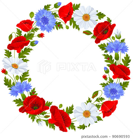 Round Frame With Wildflowers 90690593