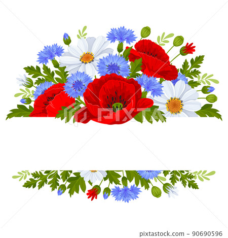 Banner With Wildflowers Poppies, Daisies And Cornflowers Banner With Wildflowers Poppies, Daisies And Cornflowers 90690596