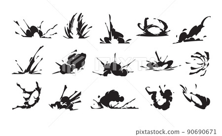 Cartoon speed effect. Comic explosion and fast move trace, smash punch and hit air dust game animation asset. Vector jump run flight energy motion and wind effect collection 90690671