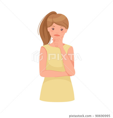 Pensive Woman Character Scratching Head... - Stock Illustration ...