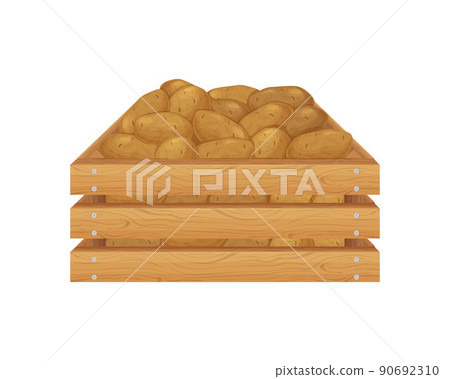 Potato. Wooden box with potatoes. Potatoes in a wooden box. Fresh vegetables in a box. Vector illustration isolated on a white background Potato. Wooden box with potatoes. Potatoes in a wooden box. Fresh vegetables in a box. Vector illustration isolated on a white background 90692310