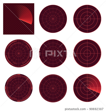 危險的雷達屏幕插圖素材 set_red_with 背景 90692387