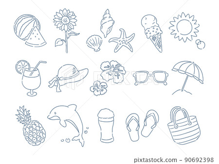 Set of summer image illustrations. Materials for icons and illustrations. Line drawings only. Set of summer image illustrations. Materials for icons and illustrations. Line drawings only. 90692398