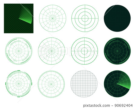 Radar screen illustration material set_green_silhouette 90692404