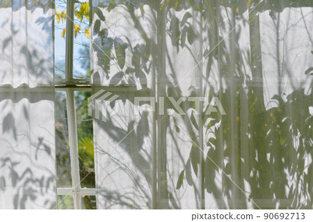 Shadow on curtain window in living room with warm and cozy natural light Shadow on curtain window in living room with warm and cozy natural light 90692713