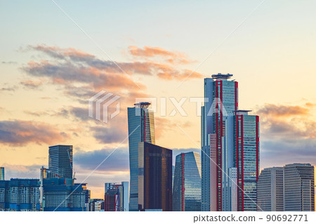 Yeouido skyscrapers landscape taken in the evening sunset time in Seoul, South Korea 90692771