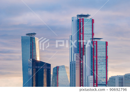 Yeouido skyscrapers landscape taken in the evening sunset time in Seoul, South Korea 90692796
