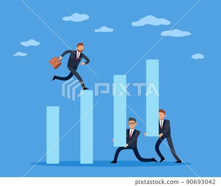 Collective progress. People working together, business man running to achieve the goal, company revenue growth, collaboration and partnership. Vector cartoon flat teamwork concept 90693042