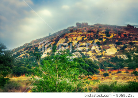 fantasy world. Fabulous unusual mountain landscape fantasy world. Fabulous unusual mountain landscape 90693253